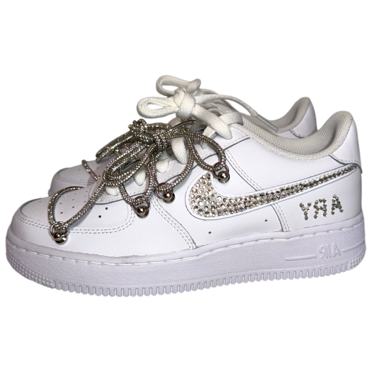 Custom Air Force 1 White "NAME Silver Diamond Overlace"