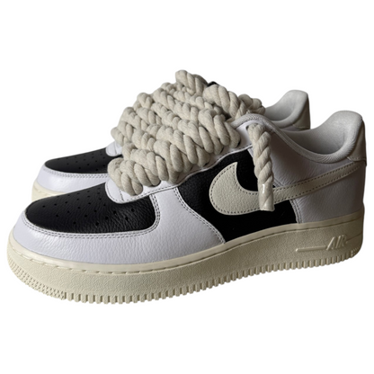 Custom Air Force 1 Noir "Cream Rope Lace"