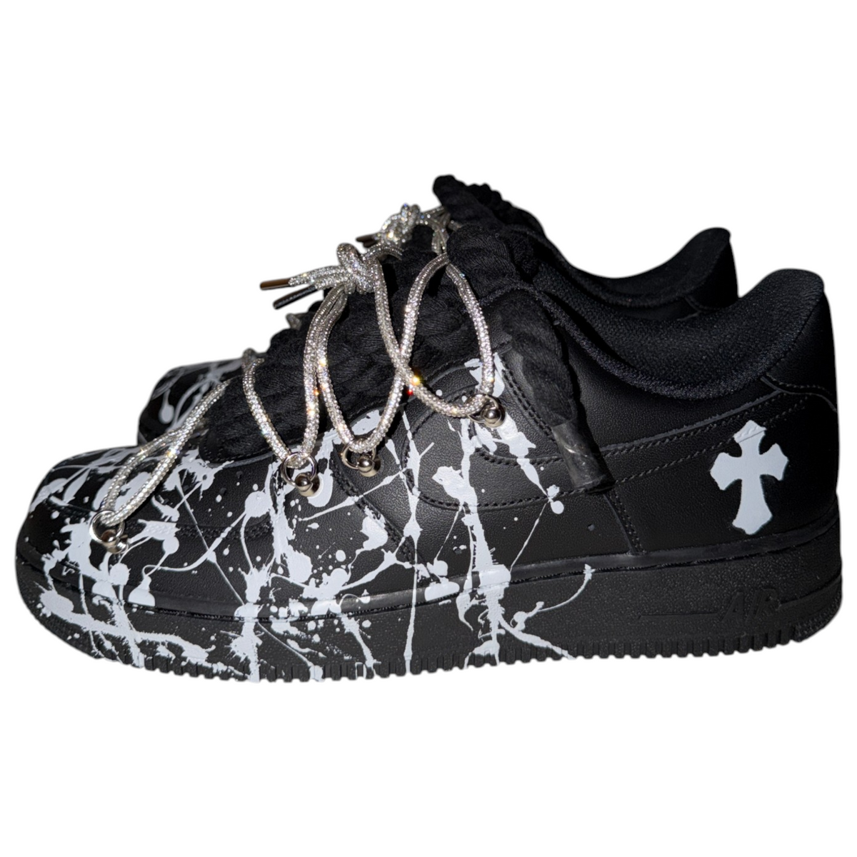 Custom Air Force 1 Black "Chrome Hearts Splatter Overlace"