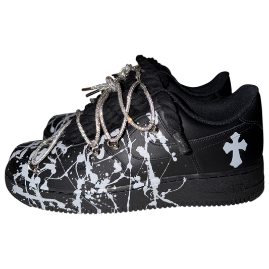 Custom Air Force 1 Black "Chrome Hearts Splatter Overlace"