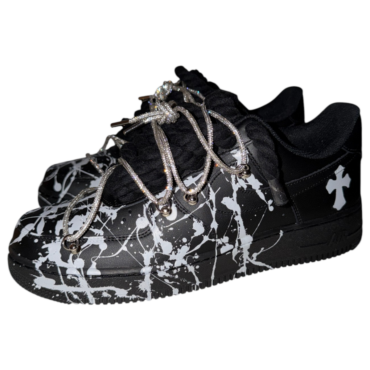 Custom Air Force 1 Black "Chrome Hearts Splatter Overlace"