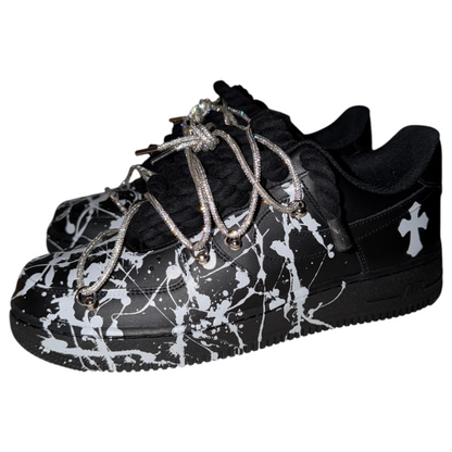 Custom Air Force 1 Black "Chrome Hearts Splatter Overlace"
