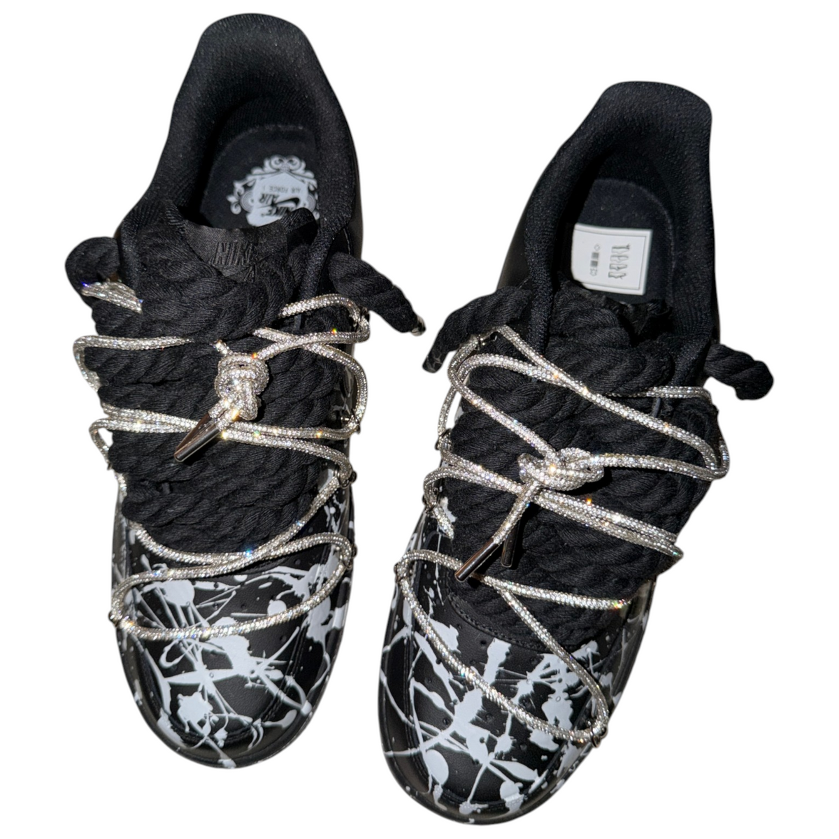 Custom Air Force 1 Black "Chrome Hearts Splatter Overlace"