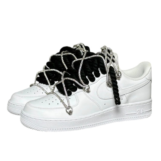 Custom Air Force 1 White "Black & Silver Overlace"