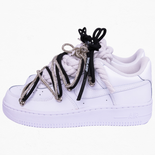 Nike Air Force 1 White "Black Silver Diamond Overlace"