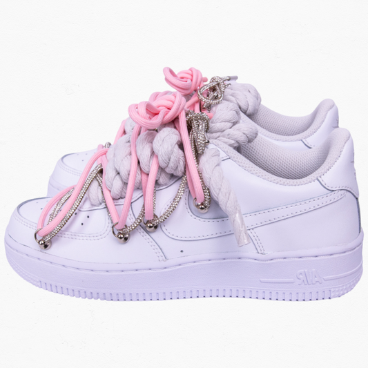 Nike Air Force 1 White "Silver Pink Diamond Overlace"