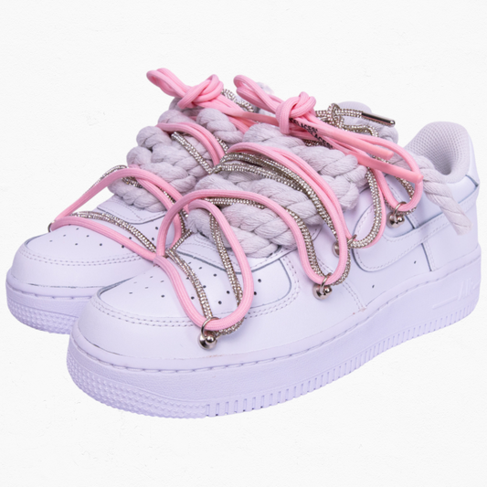 Nike Air Force 1 White "Silver Pink Diamond Overlace"