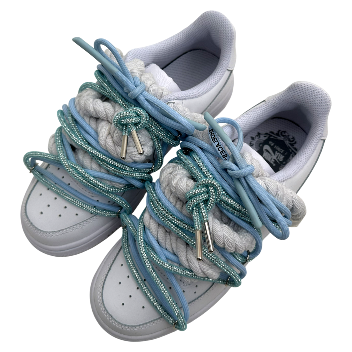 Custom Air Force 1 White "Baby Blue Diamond Overlace"